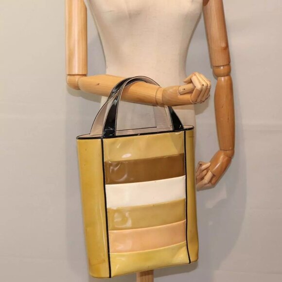 CHANEL Hand Bag Enamel Beige Gold CC Auth - Picture 1 of 16
